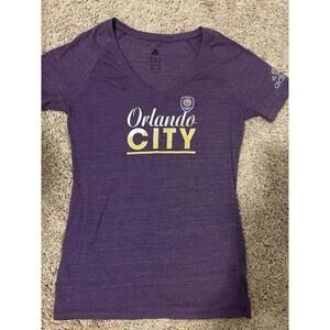 Orlando City SC Shirt Women's Purple Adidas Short Sleeve V-Neck MLS Soccer